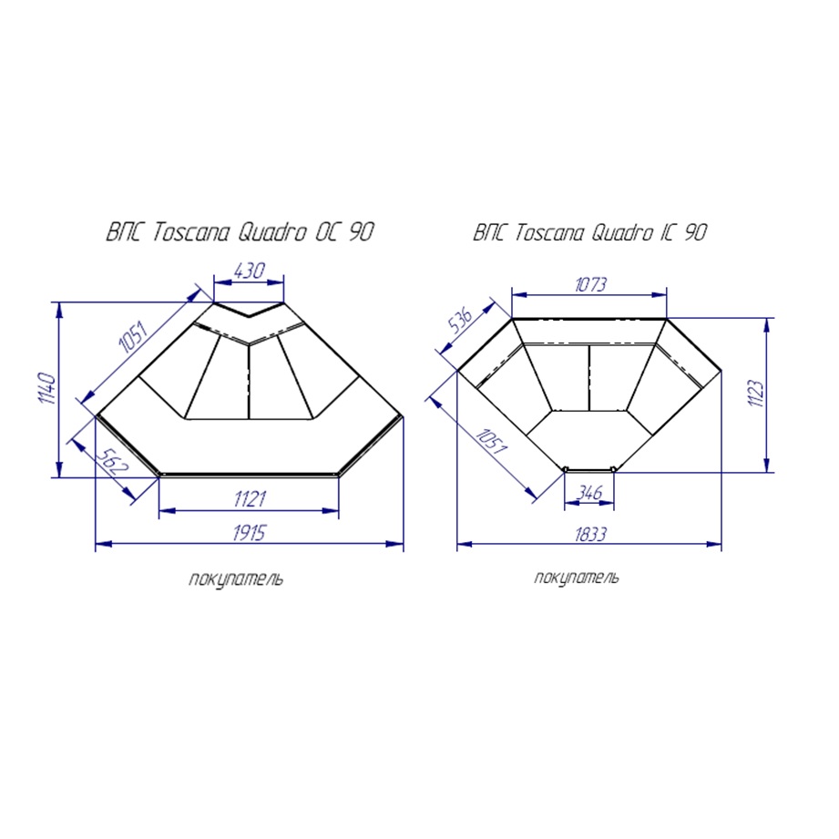 Прилавок холодильный Italfrigo Toscana Q OC 90 внешний угол